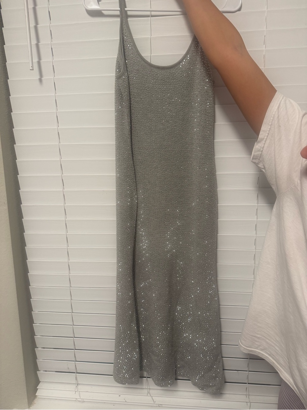 QUEEN OF SPARKLES Silver Sequin Midi Slip Dress